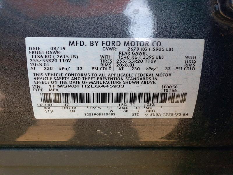 56515856 :رقم المزاد ، 1FMSK8FH2LGA45933 vin ، 2020 Ford Explorer مزاد بيع