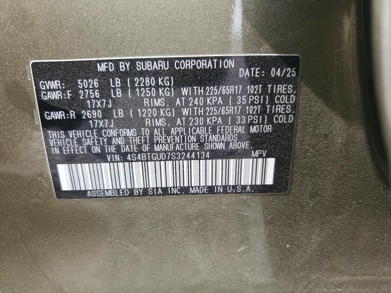 58510766 :رقم المزاد ، 4S4BTGUD7S3244134 vin ، 2025 Subaru Outback مزاد بيع