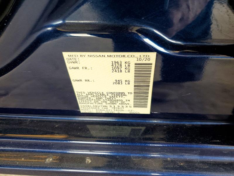 Aukcja sprzedaży 2021 Nissan Altima, vin: 1N4BL4BV7MN313335, numer aukcji: 57401036
