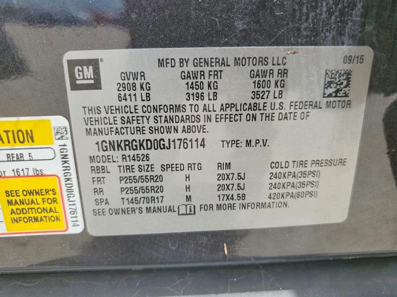 Продажа на аукционе авто 2016 Chevrolet Traverse, vin: 1GNKRGKD0GJ176114, номер лота: 56105246