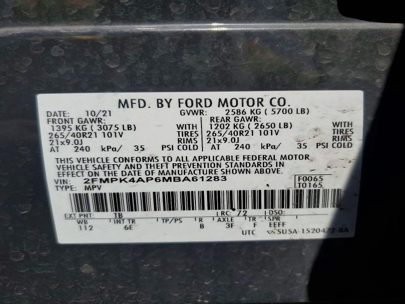 57212666 :رقم المزاد ، 2FMPK4AP6MBA61283 vin ، 2021 Ford Edge مزاد بيع