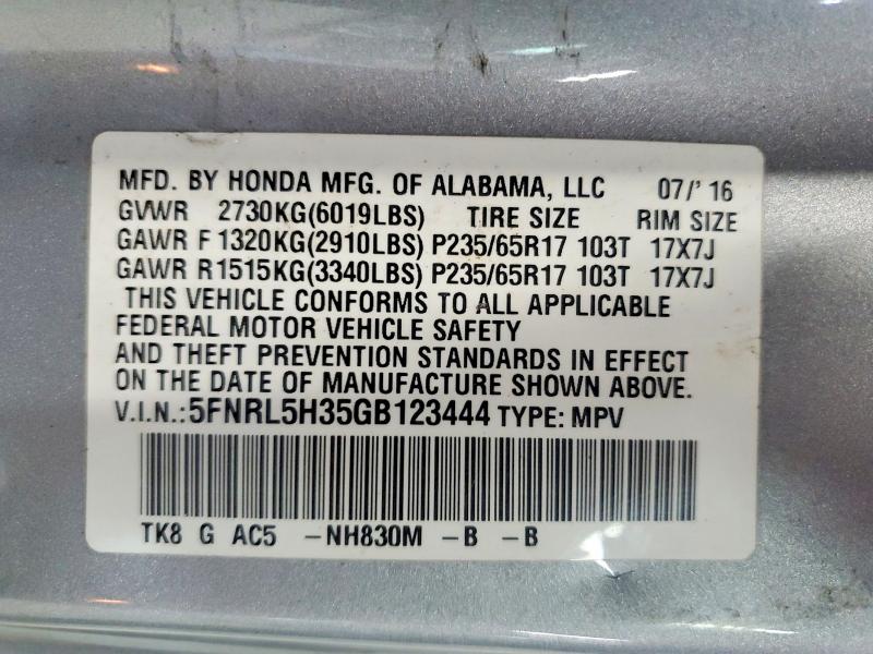 Продаж на аукціоні авто 2016 Honda Odyssey, vin: 5FNRL5H35GB123444, номер лоту: 58247146