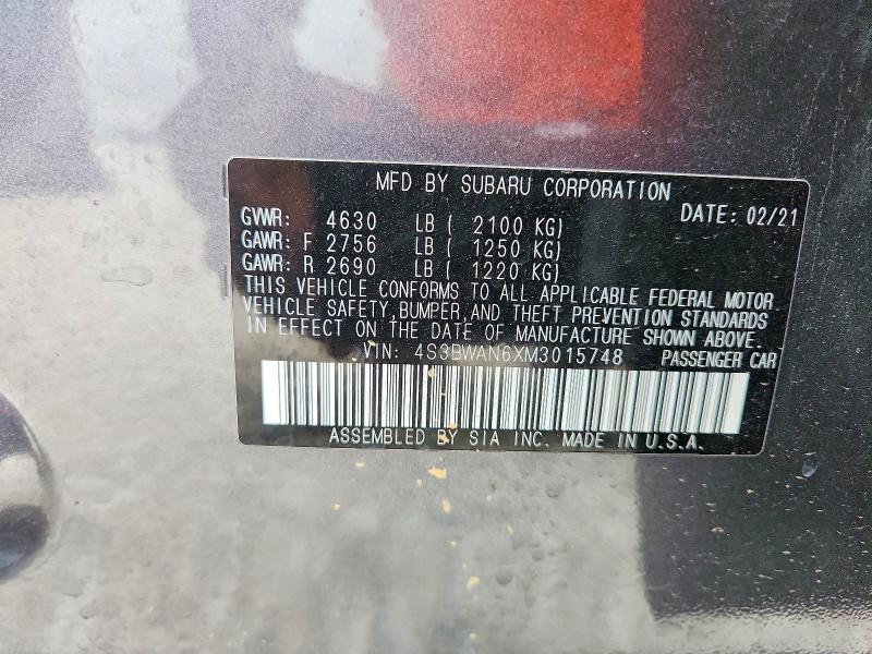 2021 Subaru Legacy მანქანა იყიდება აუქციონზე, vin: 4S3BWAN6XM3015748, აუქციონის ნომერი: 56730136
