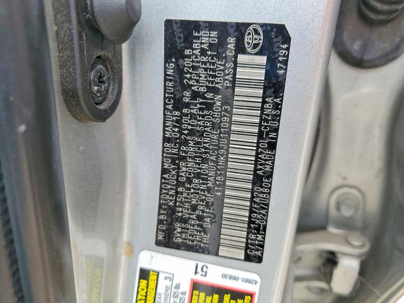 56506076 :رقم المزاد ، 4T1B11HK9JU110973 vin ، 2018 Toyota Camry مزاد بيع