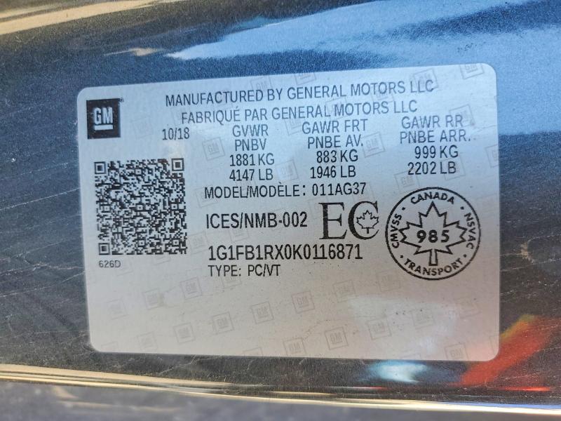 Продаж на аукціоні авто 2019 Chevrolet Camaro, vin: 1G1FB1RX0K0116871, номер лоту: 56793806