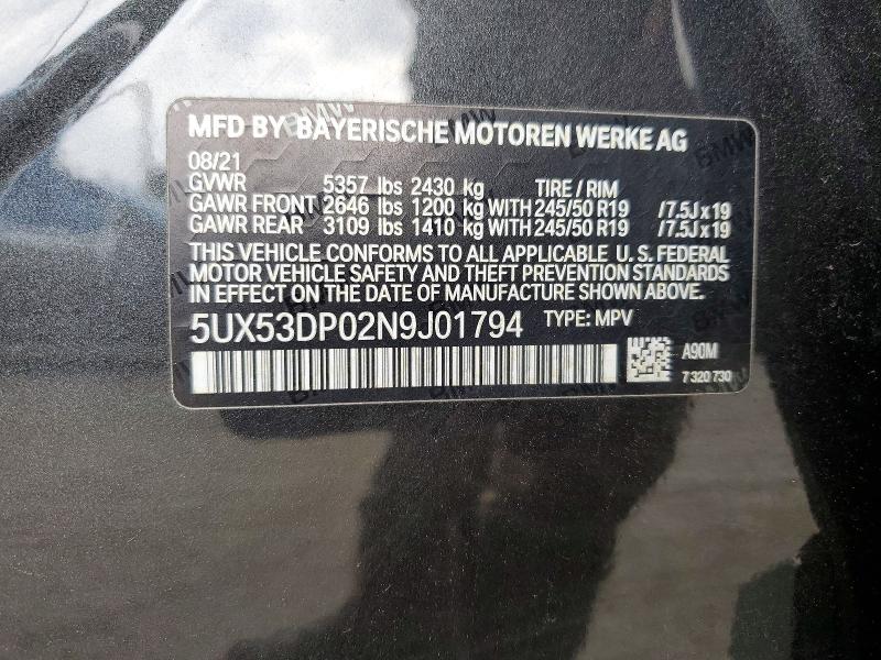 Aukcja sprzedaży 2022 Bmw X3, vin: 5UX53DP02N9J01794, numer aukcji: 56614196