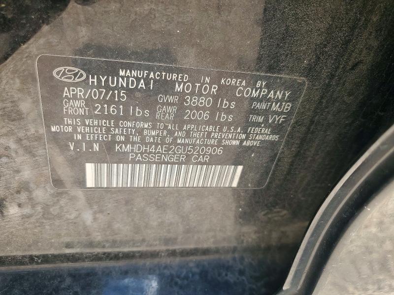 2016 Hyundai Elantra მანქანა იყიდება აუქციონზე, vin: KMHDH4AE2GU520906, აუქციონის ნომერი: 53621816