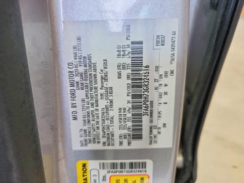 58485716 :رقم المزاد ، 3FA6P0H73GR324616 vin ، 2016 Ford Fusion مزاد بيع