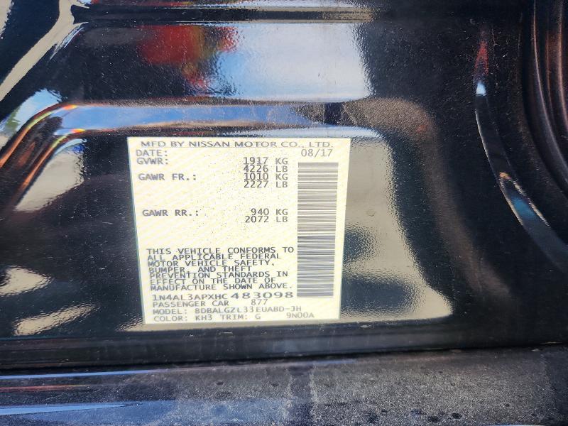 2017 Nissan Altima მანქანა იყიდება აუქციონზე, vin: 1N4AL3APXHC483098, აუქციონის ნომერი: 59018746
