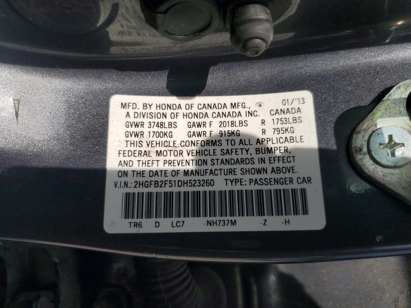Продажа на аукционе авто 2013 Honda Civic, vin: 2HGFB2F51DH523260, номер лота: 56453436