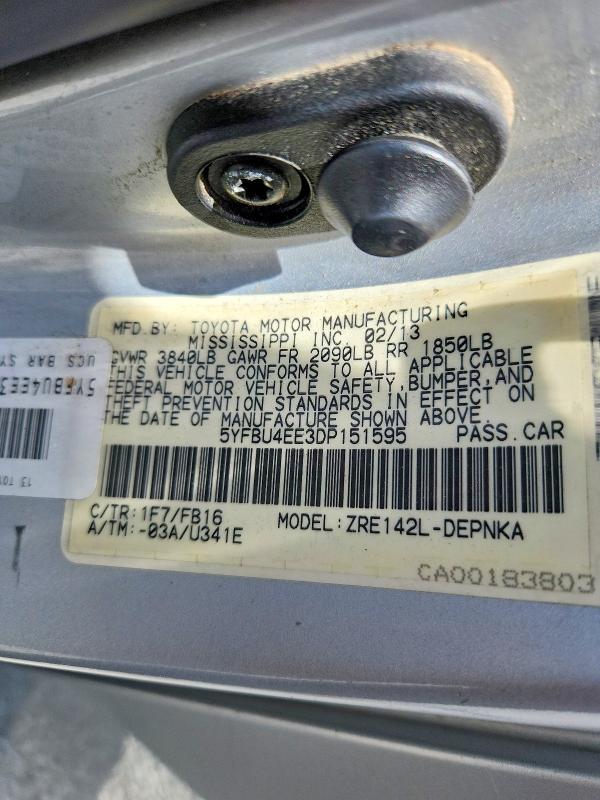 59161246 :رقم المزاد ، 5YFBU4EE3DP151595 vin ، 2013 Toyota Corolla مزاد بيع