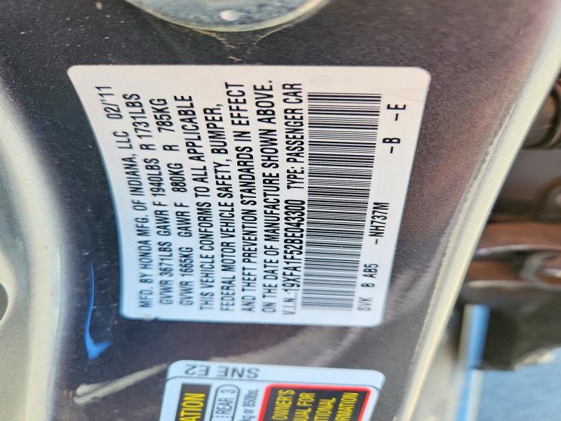 2011 Honda Civic მანქანა იყიდება აუქციონზე, vin: 19XFA1F52BE043300, აუქციონის ნომერი: 56965986