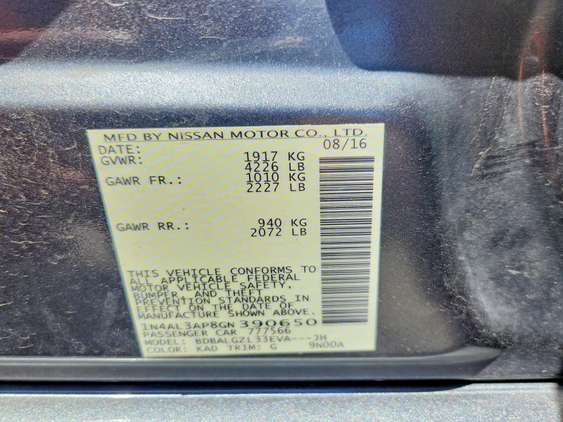 56184436 :رقم المزاد ، 1N4AL3AP8GN390650 vin ، 2016 Nissan Altima مزاد بيع