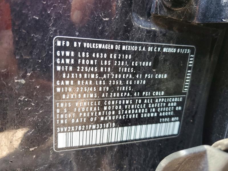 2023 Volkswagen Taos მანქანა იყიდება აუქციონზე, vin: 3VV2X7B21PM331819, აუქციონის ნომერი: 58734736