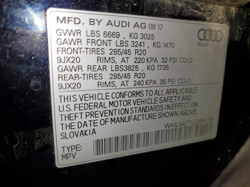 2018 Audi Q7 მანქანა იყიდება აუქციონზე, vin: WA1LAAF75JD006708, აუქციონის ნომერი: 56101056
