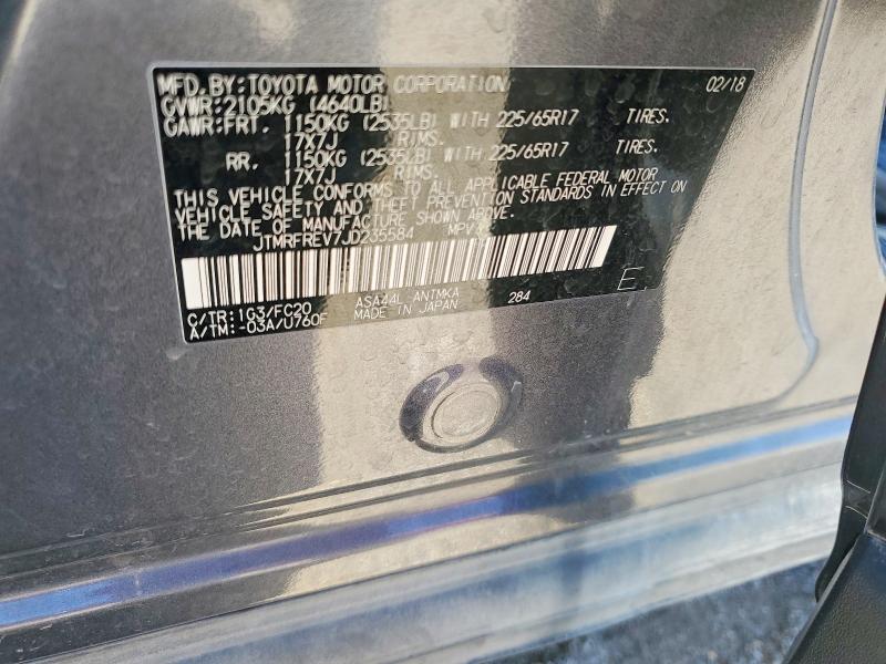 2018 Toyota Rav4 მანქანა იყიდება აუქციონზე, vin: JTMRFREV7JD235584, აუქციონის ნომერი: 57672926