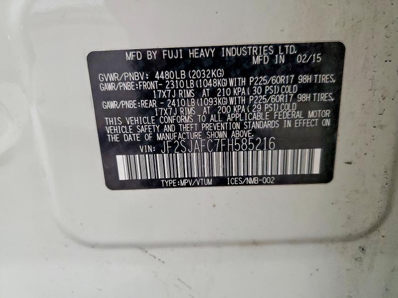 58187736 :رقم المزاد ، JF2SJAFC7FH585216 vin ، 2015 Subaru Forester مزاد بيع