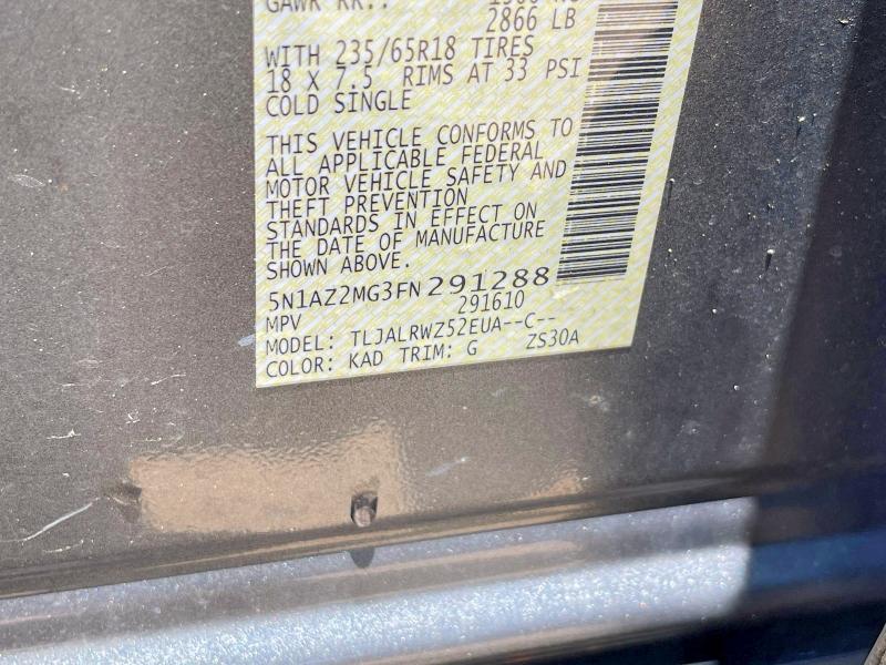 Продажа на аукционе авто 2015 Nissan Murano, vin: 5N1AZ2MG3FN291288, номер лота: 59599336