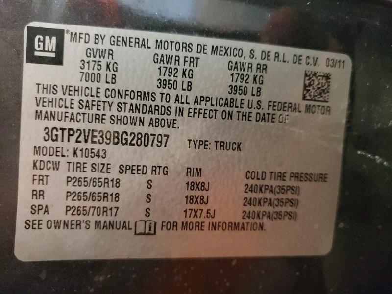 Aukcja sprzedaży 2011 Gmc Sierra, vin: 3GTP2VE39BG280797, numer aukcji: 57018696