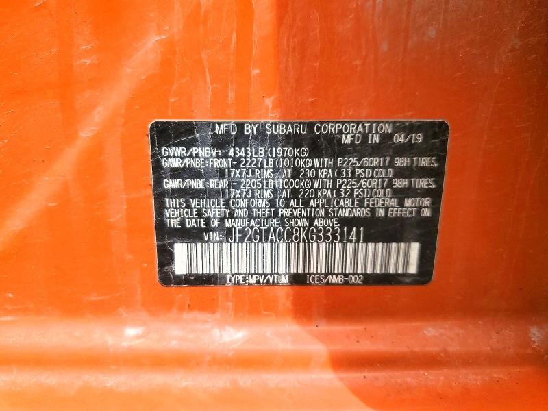 Продажа на аукционе авто 2019 Subaru Crosstrek, vin: JF2GTACC8KG333141, номер лота: 56274876