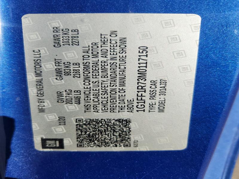 Продаж на аукціоні авто 2021 Chevrolet Camaro, vin: 1G1FF1R73M0117150, номер лоту: 57195006