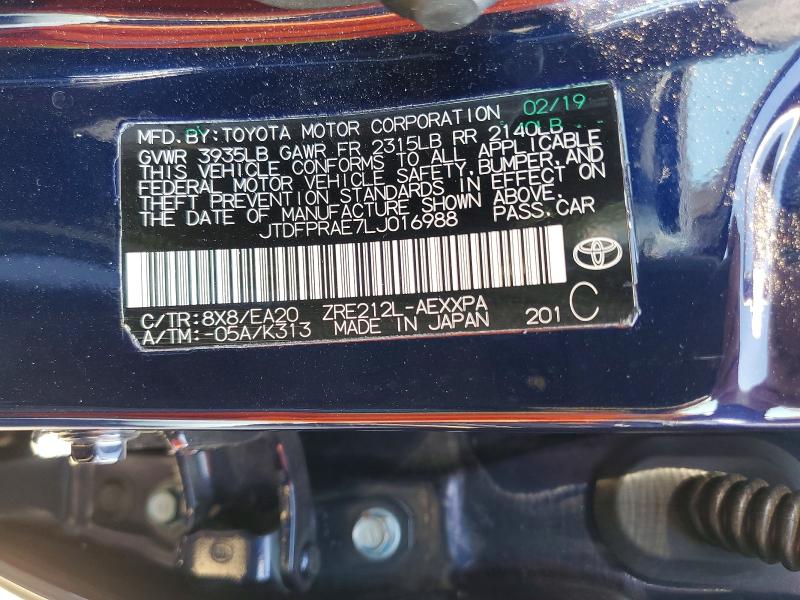 2020 Toyota Corolla მანქანა იყიდება აუქციონზე, vin: JTDFPRAE7LJ016988, აუქციონის ნომერი: 57237316