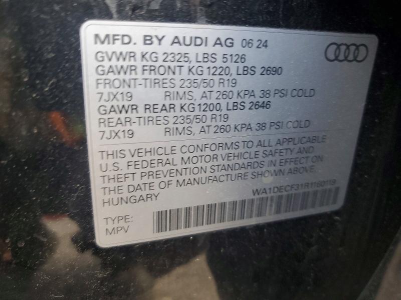 Aukcja sprzedaży 2024 Audi Q3, vin: WA1DECF31R1160119, numer aukcji: 55601466