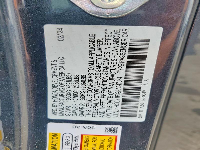 Продаж на аукціоні авто 2024 Honda Accord, vin: 1HGCY1F32RA047374, номер лоту: 57388196