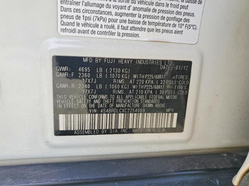 Продажа на аукционе авто 2012 Subaru Outback, vin: 4S4BRDLCXC2254069, номер лота: 58082976