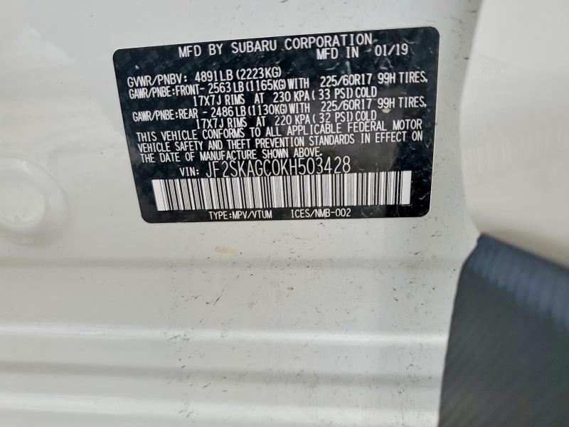 58335306 :رقم المزاد ، JF2SKAGC0KH503428 vin ، 2019 Subaru Forester مزاد بيع