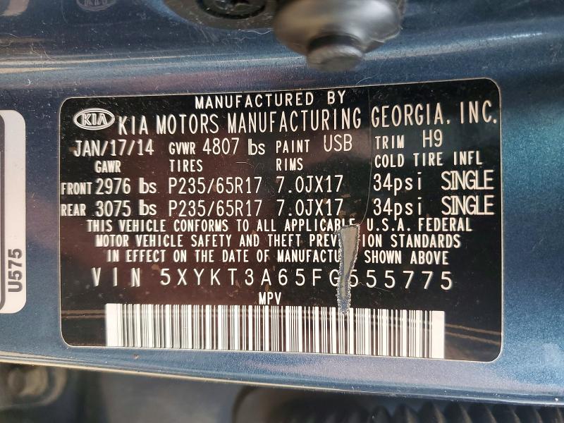Продажа на аукционе авто 2015 Kia Sorento, vin: 5XYKT3A65FG555775, номер лота: 57954276