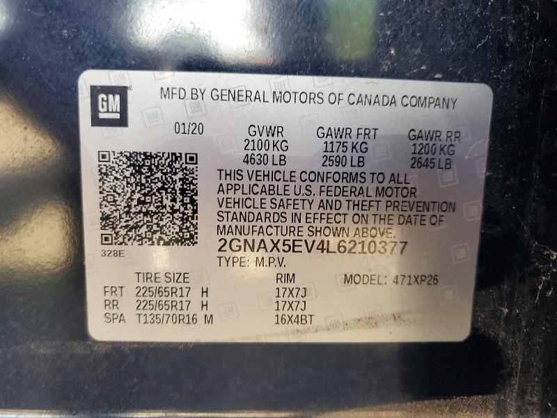 Aukcja sprzedaży 2020 Chevrolet Equinox, vin: 2GNAX5EV4L6210377, numer aukcji: 56298156