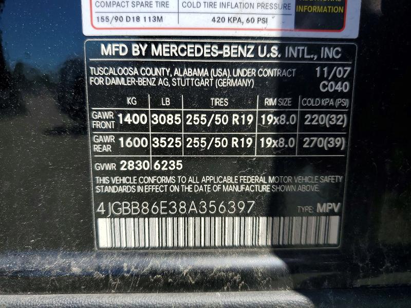 Продажа на аукционе авто 2008 Mercedes-benz Ml, vin: 4JGBB86E38A356397, номер лота: 55917996