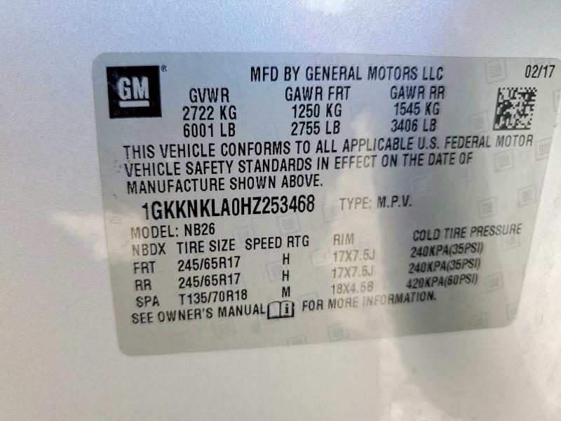 2017 Gmc Acadia მანქანა იყიდება აუქციონზე, vin: 1GKKNKLA0HZ253468, აუქციონის ნომერი: 56637676