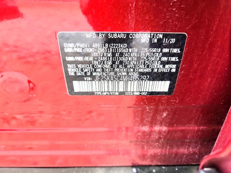 2021 Subaru Forester მანქანა იყიდება აუქციონზე, vin: JF2SKASC4MH465292, აუქციონის ნომერი: 57010726