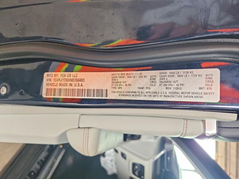 58606616 :رقم المزاد ، 1C4RJYD6XN8760463 vin ، 2022 Jeep Grand Cherokee مزاد بيع