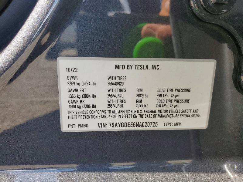Продаж на аукціоні авто 2022 Tesla Model Y, vin: 7SAYGDEE6NA020725, номер лоту: 56037796