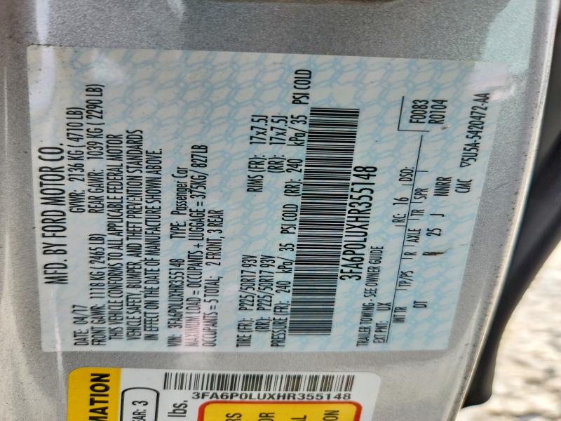 Продажа на аукционе авто 2017 Ford Fusion, vin: 3FA6P0LUXHR355148, номер лота: 58552496