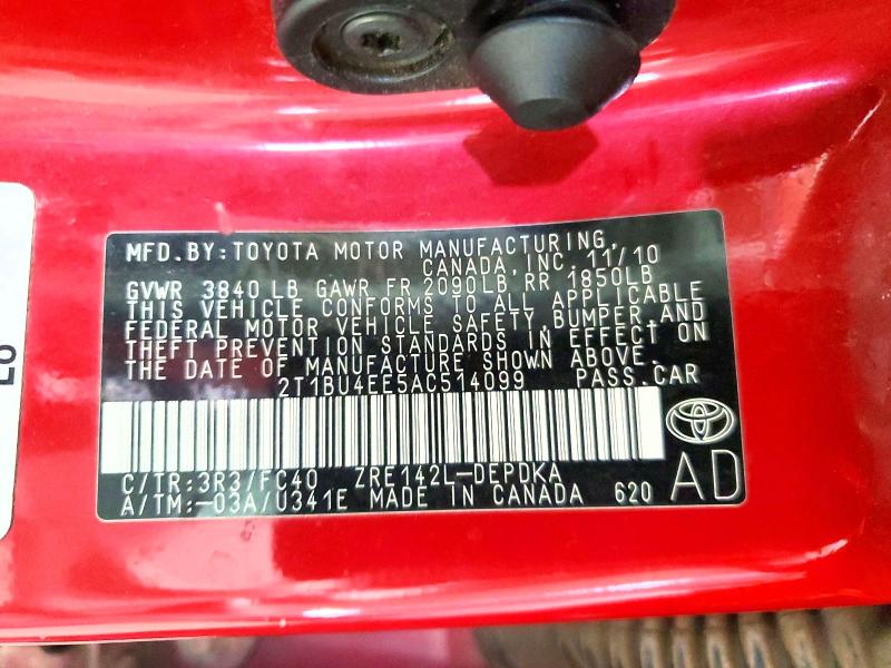 56675686 :رقم المزاد ، 2T1BU4EE5AC514099 vin ، 2010 Toyota Corolla مزاد بيع