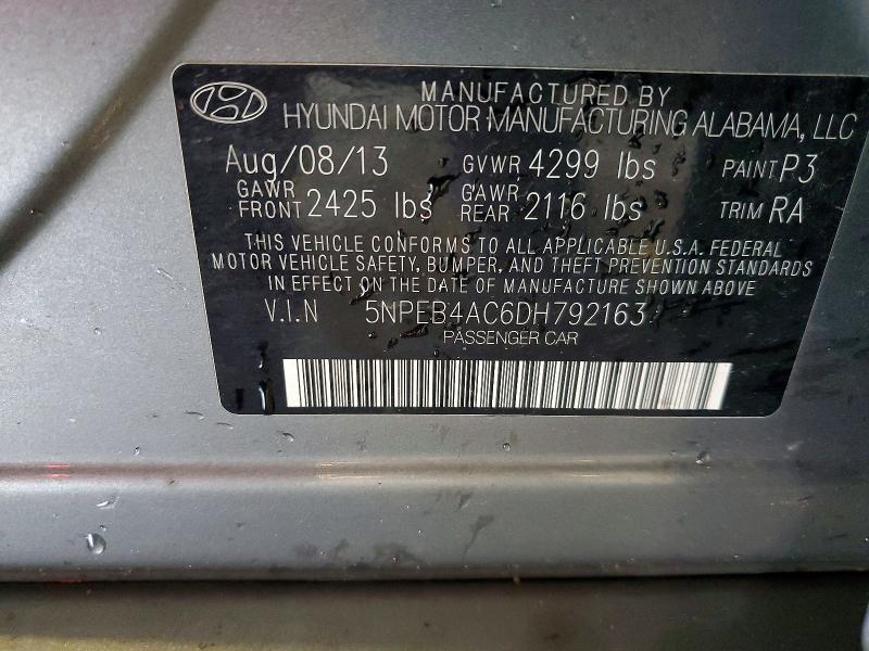 Aukcja sprzedaży 2013 Hyundai Sonata, vin: 5NPEB4AC6DH792163, numer aukcji: 58593766
