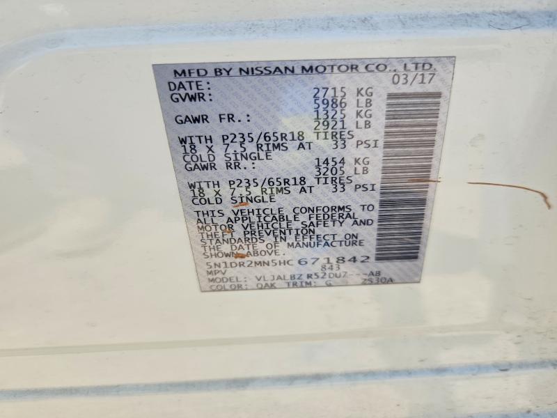 Aukcja sprzedaży 2017 Nissan Pathfinder, vin: 5N1DR2MN5HC671842, numer aukcji: 50357486