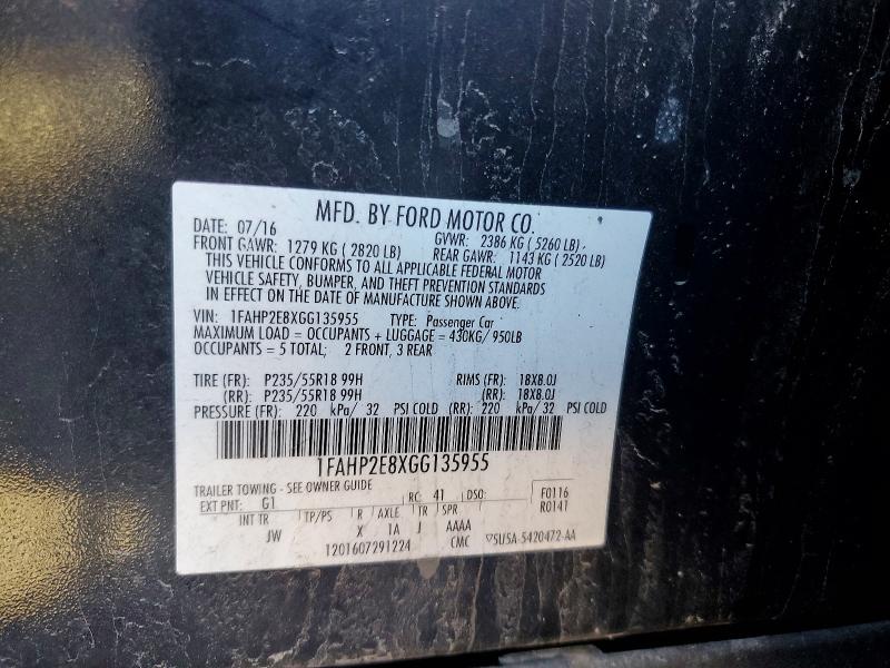 57487186 :رقم المزاد ، 1FAHP2E8XGG135955 vin ، 2016 Ford Taurus مزاد بيع