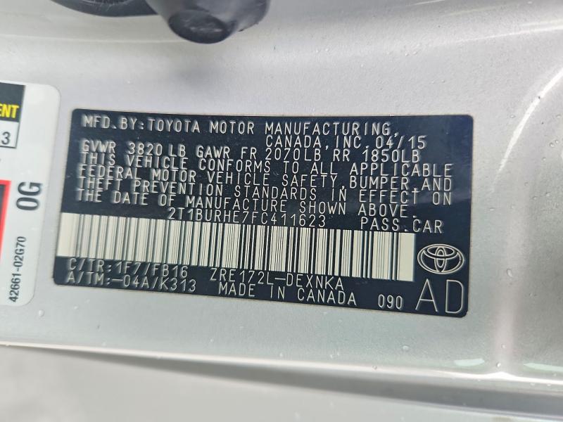 Продаж на аукціоні авто 2015 Toyota Corolla, vin: 2T1BURHE7FC411623, номер лоту: 55580956