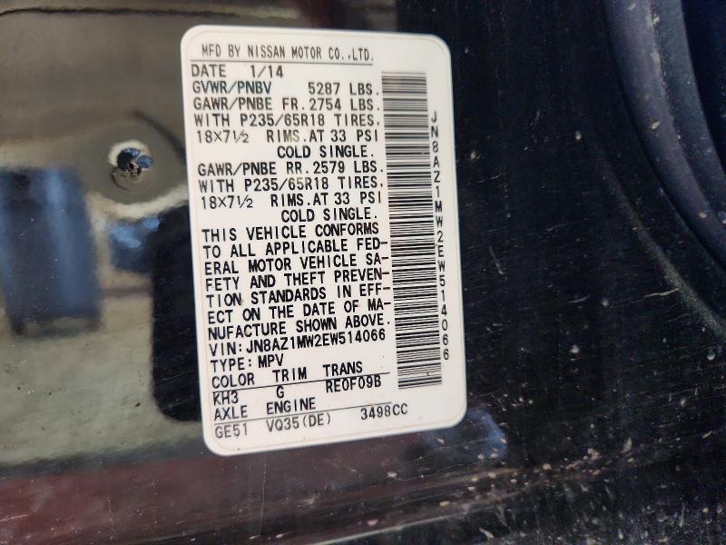 Продажа на аукционе авто 2014 Nissan Murano, vin: JN8AZ1MW2EW514066, номер лота: 55996456