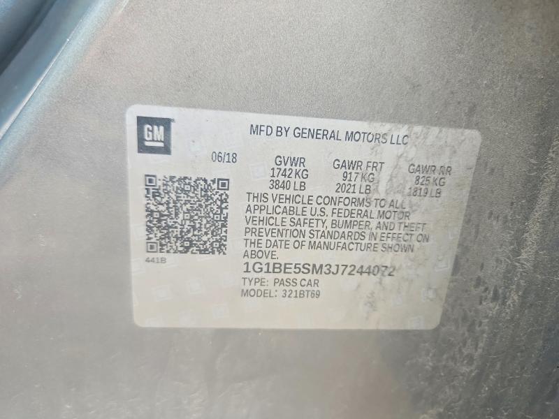 2018 Chevrolet Cruze მანქანა იყიდება აუქციონზე, vin: 1G1BE5SM3J7244072, აუქციონის ნომერი: 55854786