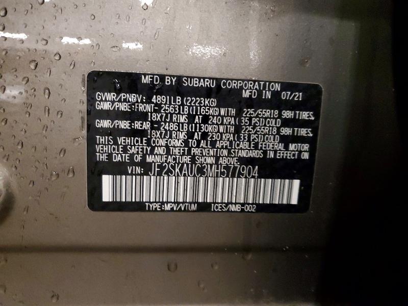 Aukcja sprzedaży 2021 Subaru Forester, vin: JF2SKAUC3MH577904, numer aukcji: 58545706