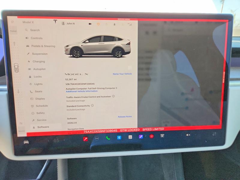 58072496 :رقم المزاد ، 7SAXCDE59NF339045 vin ، 2022 Tesla Model X مزاد بيع