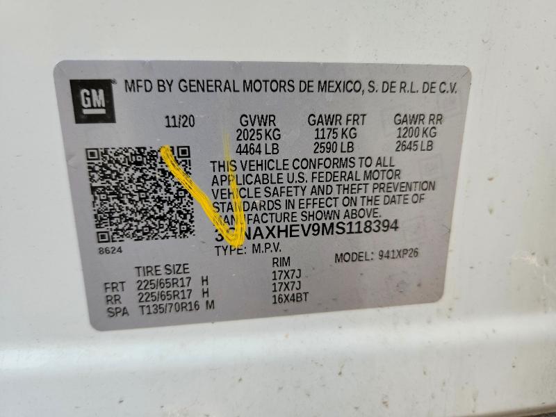 58634746 :رقم المزاد ، 3GNAXHEV9MS118394 vin ، 2021 Chevrolet Equinox مزاد بيع