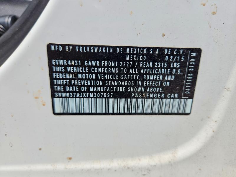 Aukcja sprzedaży 2015 Volkswagen Jetta, vin: 3VW637AJXFM307597, numer aukcji: 57480416