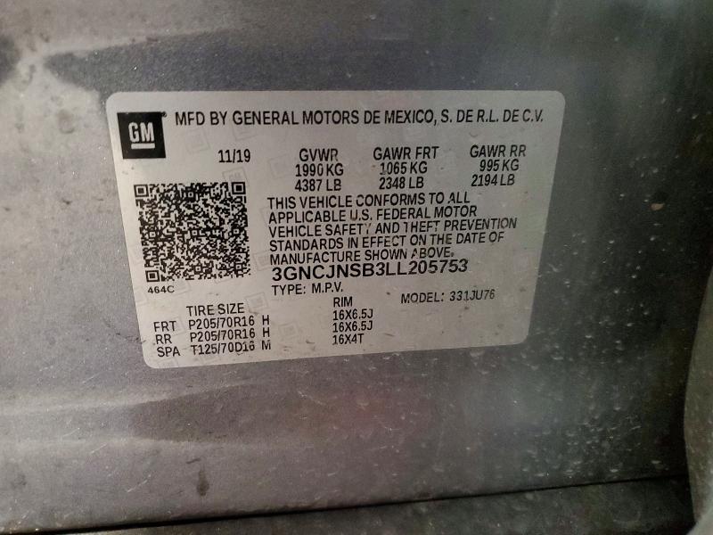 Aukcja sprzedaży 2020 Chevrolet Trax, vin: 3GNCJNSB3LL205753, numer aukcji: 58496836